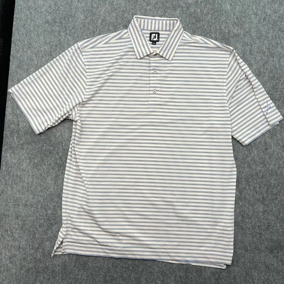 FootJoy Shirt Mens 2XL White Striped Performance Golf Polo Short Sleeve - Picture 2 of 16